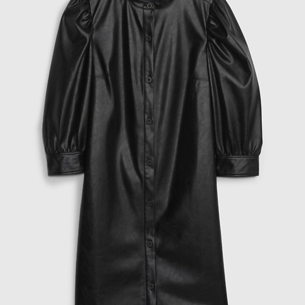 GAP Women's Black Faux Leather Shirt Dress NWT